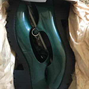 Brand new UO Glossy dark green heeled Mary Janes